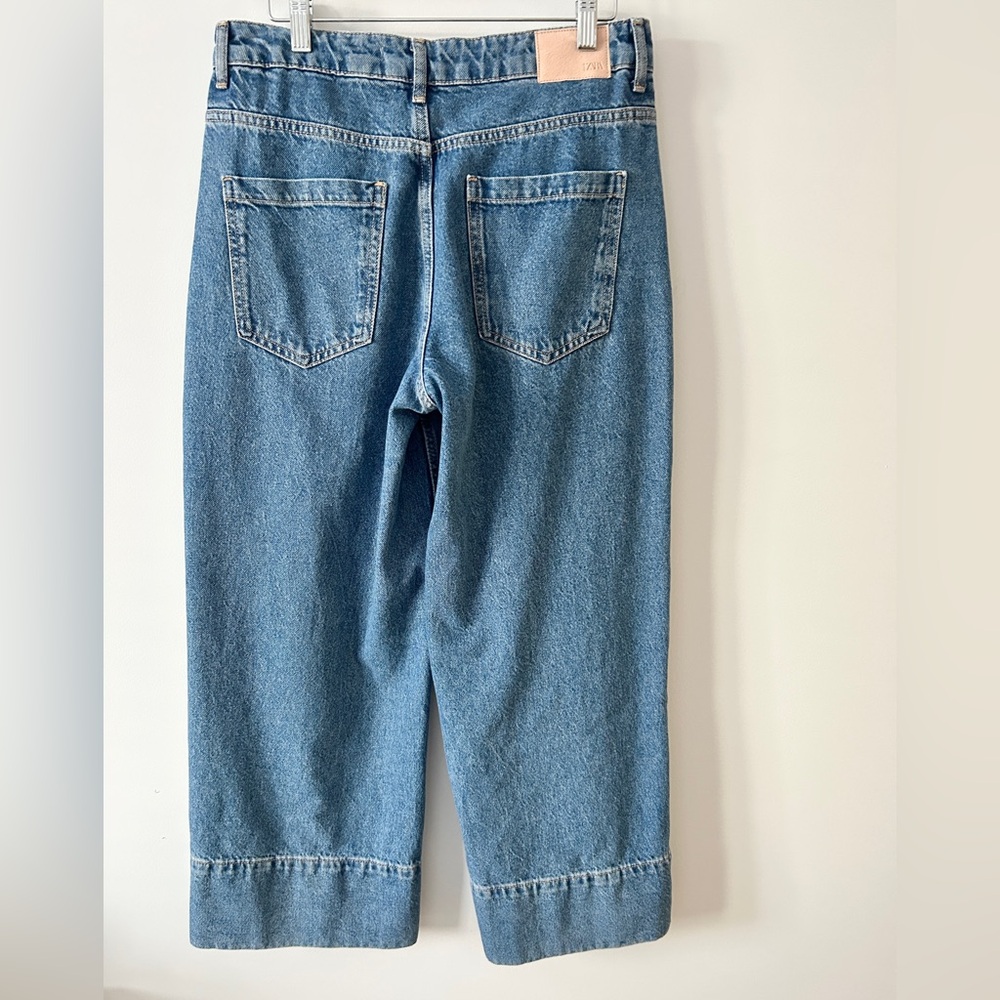 Zara Wide Leg Cropped Blue Denim Jeans - Picture 3 of 5